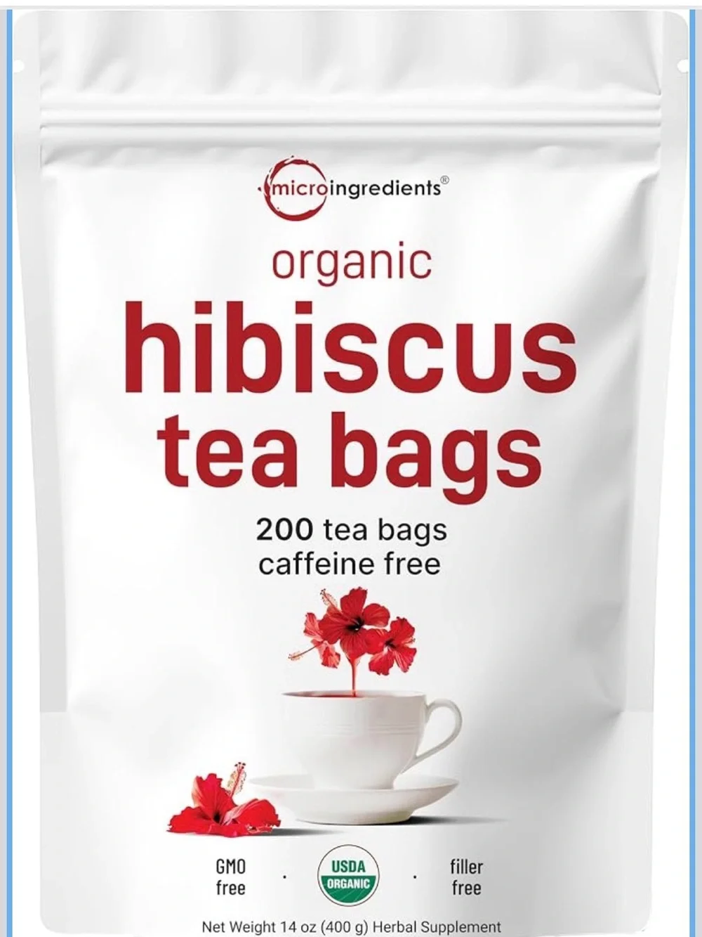 Organic Hibiscus Tea Bags - 200 Count (Red)
